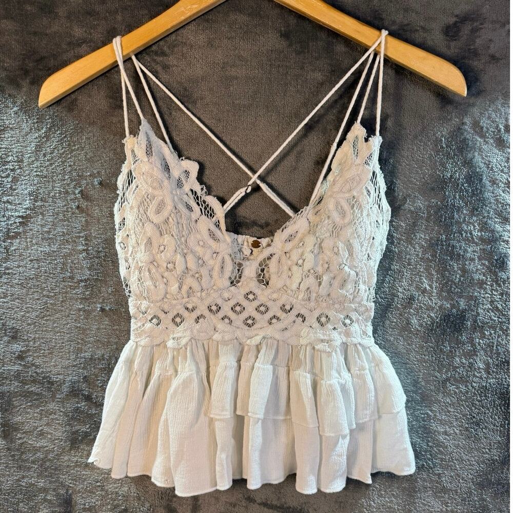 Free People FP One Adella White Lace Tiered Camisole BOHO Tank Top Women’s XS